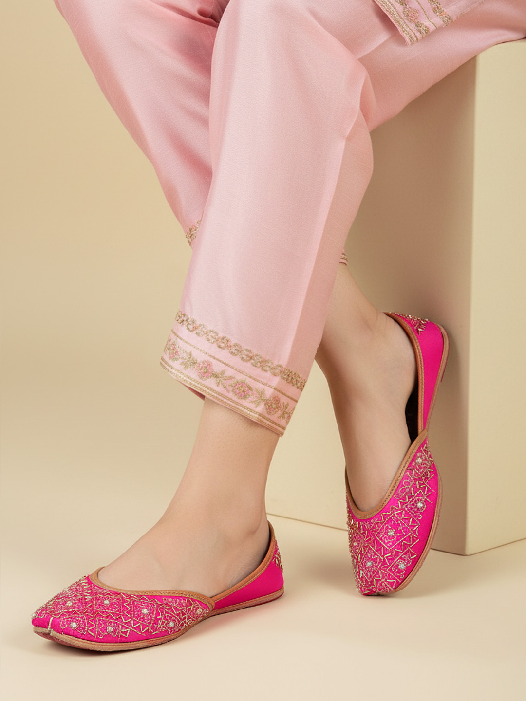 House of Pataudi Women Bead Embellished Floral Mojaris