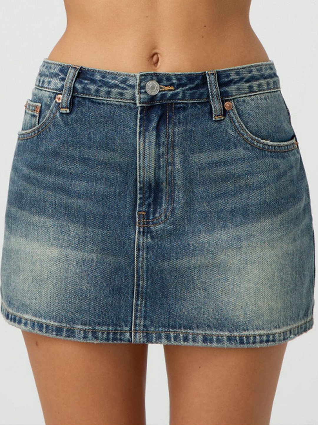 HERE&NOW Women Classic A-Line Light Wash Denim Mini Skirt