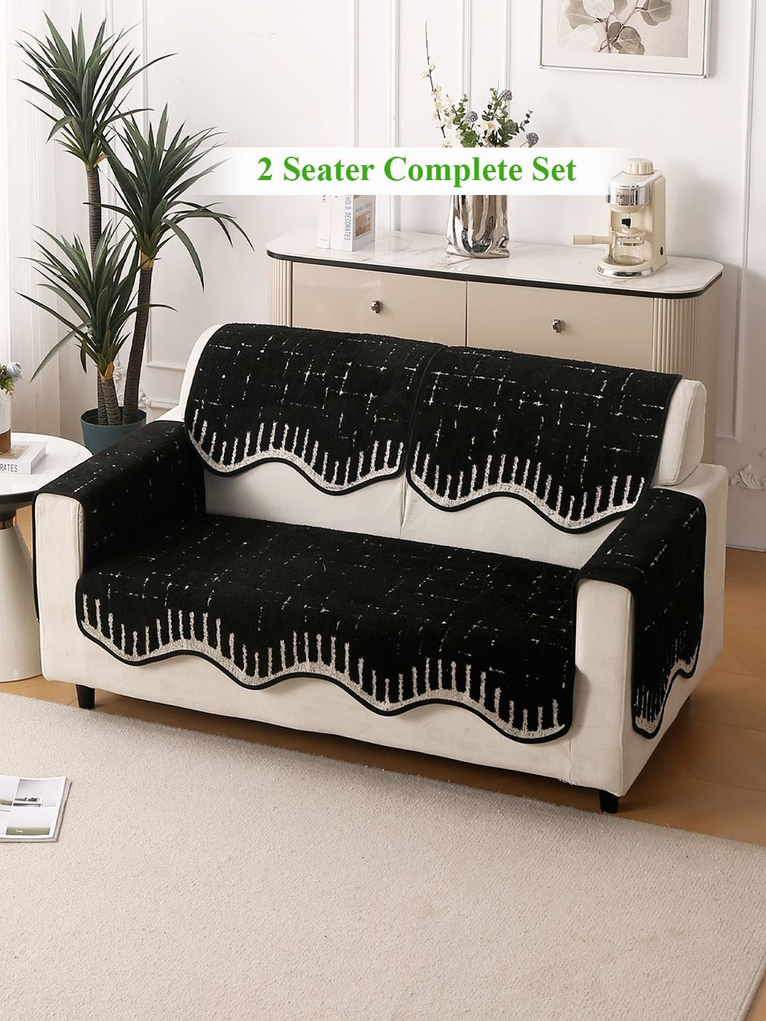 HOKIPO Black Luxruy Supple Sofa Wavy Mat 2 Seater Complete Set