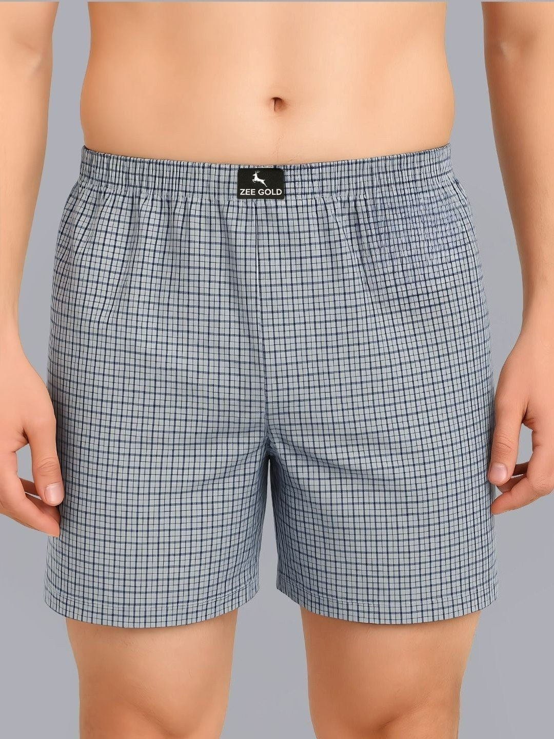 Zee Gold Men Checked Mid-Rise Cotton Boxers