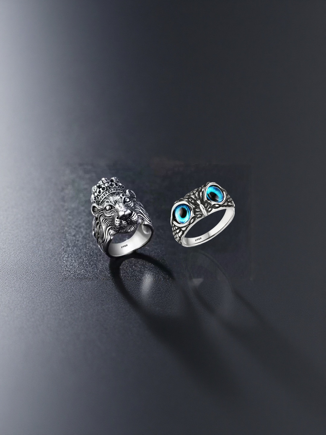 Teeragaj Set Of 2 Lion & Owl-Shaped Finger Ring