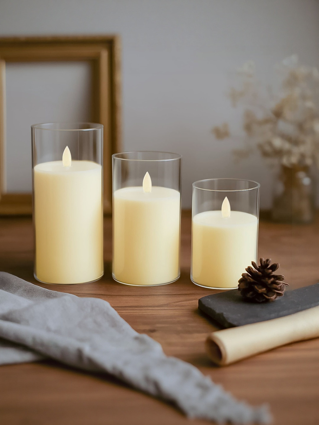 HINDCRAFT Set Of 3 Showpiece LED Flameless Candles