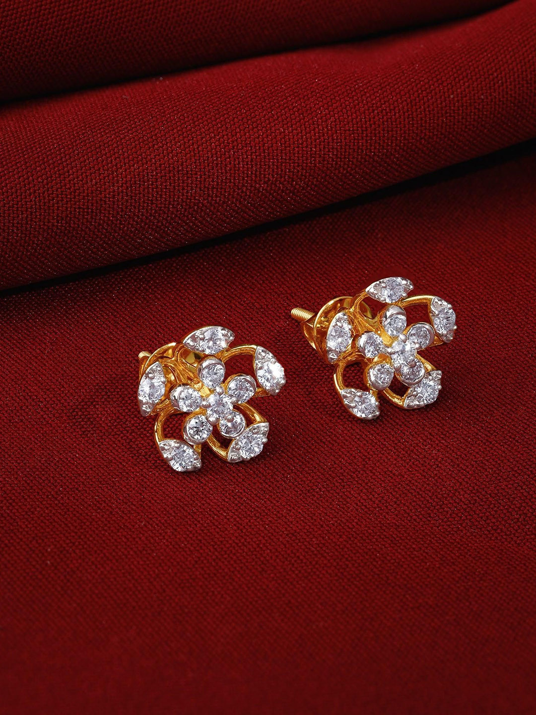 GIVA Women 18KT Gold Charming Flora Lab Grown Diamond Earrings-2.404 gms