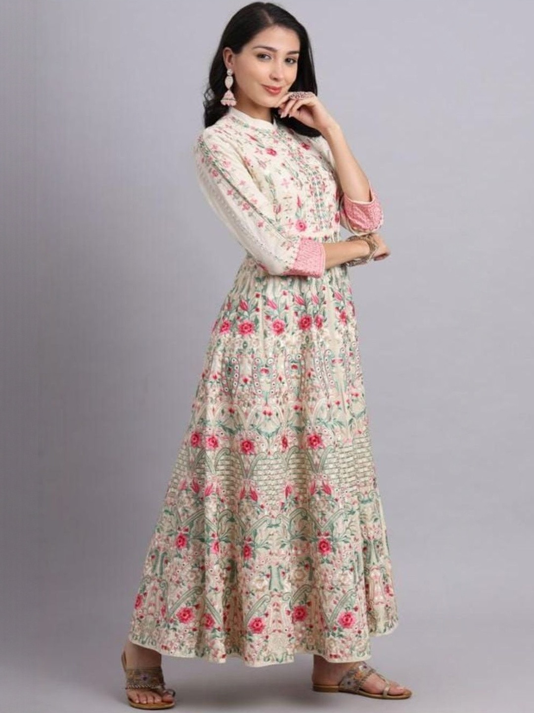 Khavas creations Pure Cotton Embroidered Ethnic Dress With Dupatta