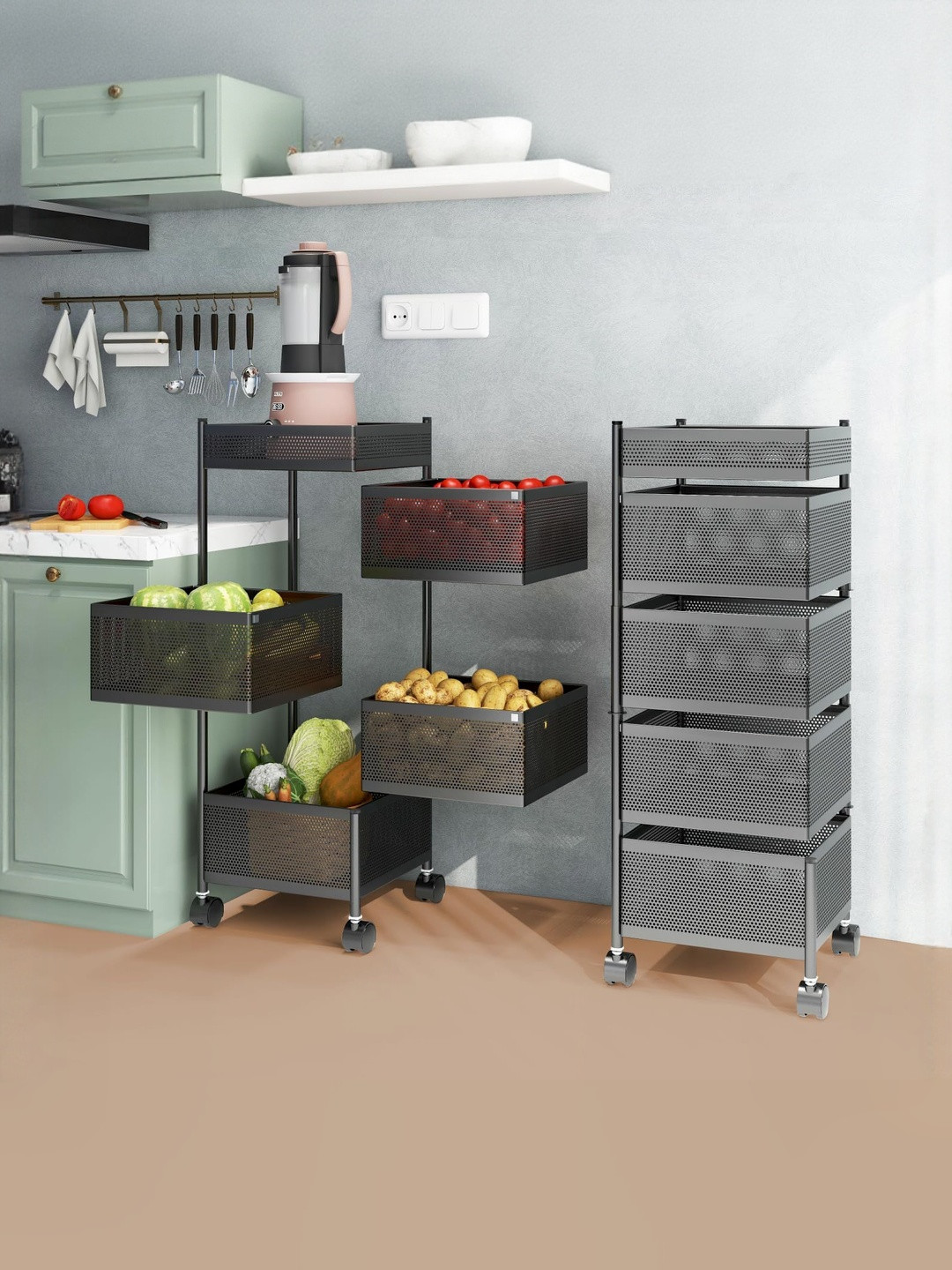 JD FRESH Black 5 Pieces Stackable Kitchen Trolleys