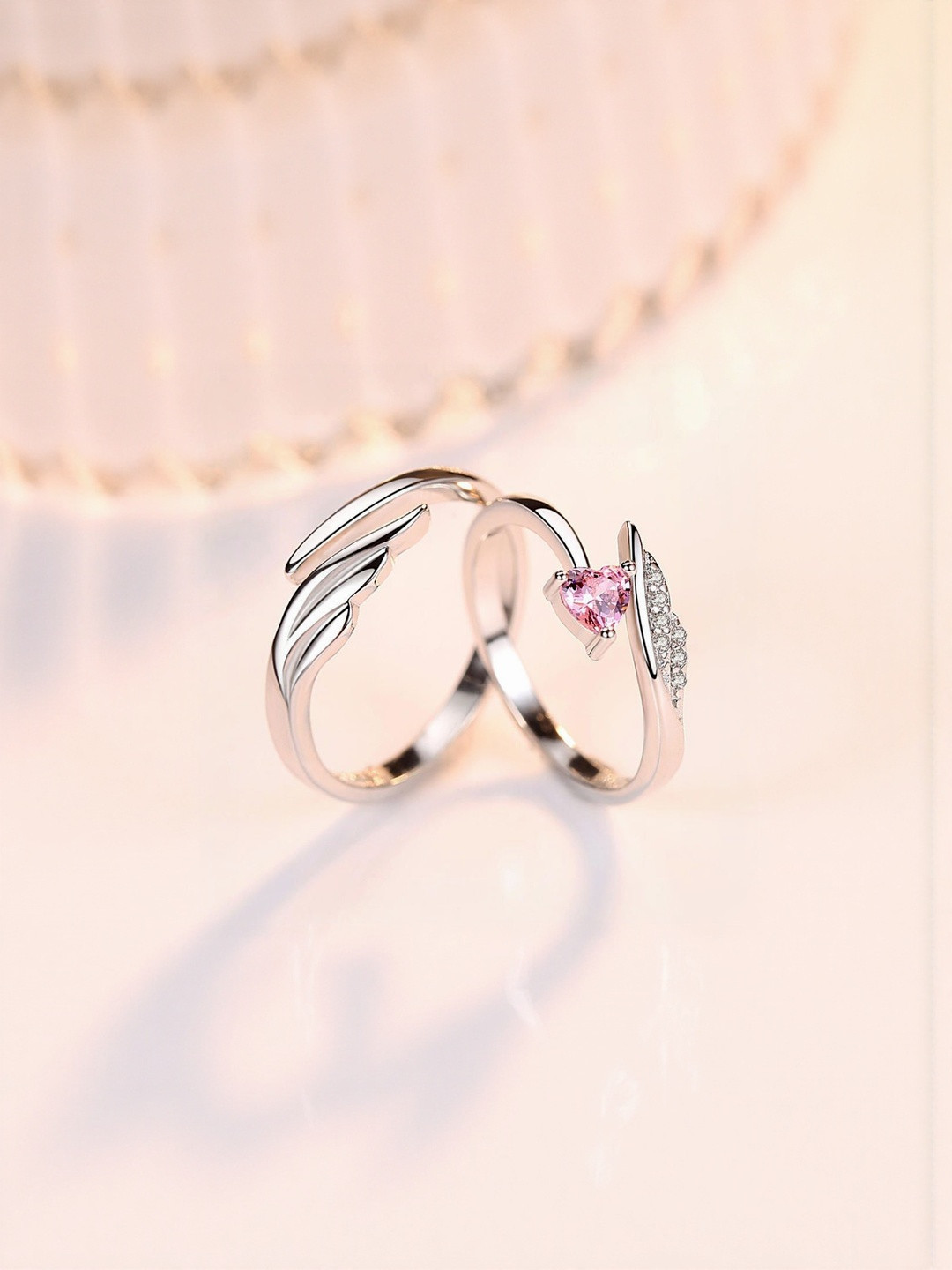 Teeragaj Set Of 2 Artificial Stone-Studded Adjustable Couple Finger Rings