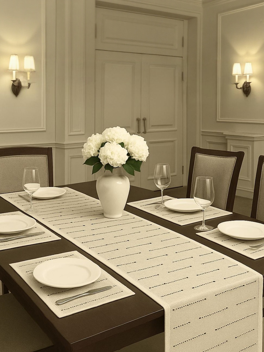 Attica Tracery 5-Pcs Beige Textured Table Linen Set