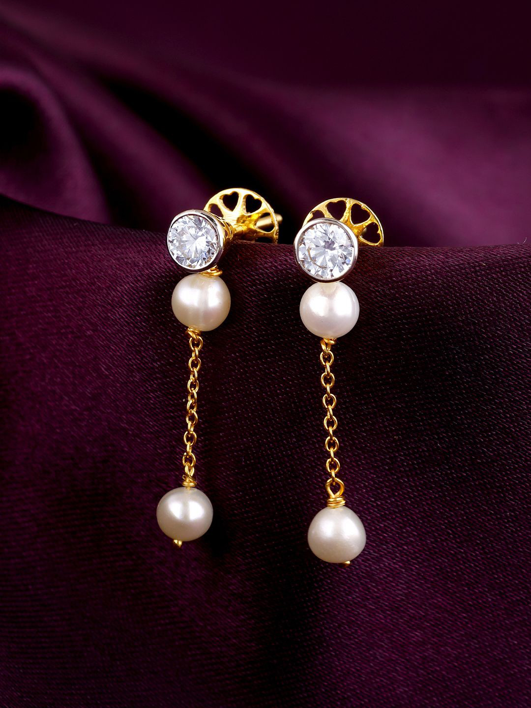 GIVA 14K Yellow Gold Moonlit Pearls Diamond Earrings-1.02 gms