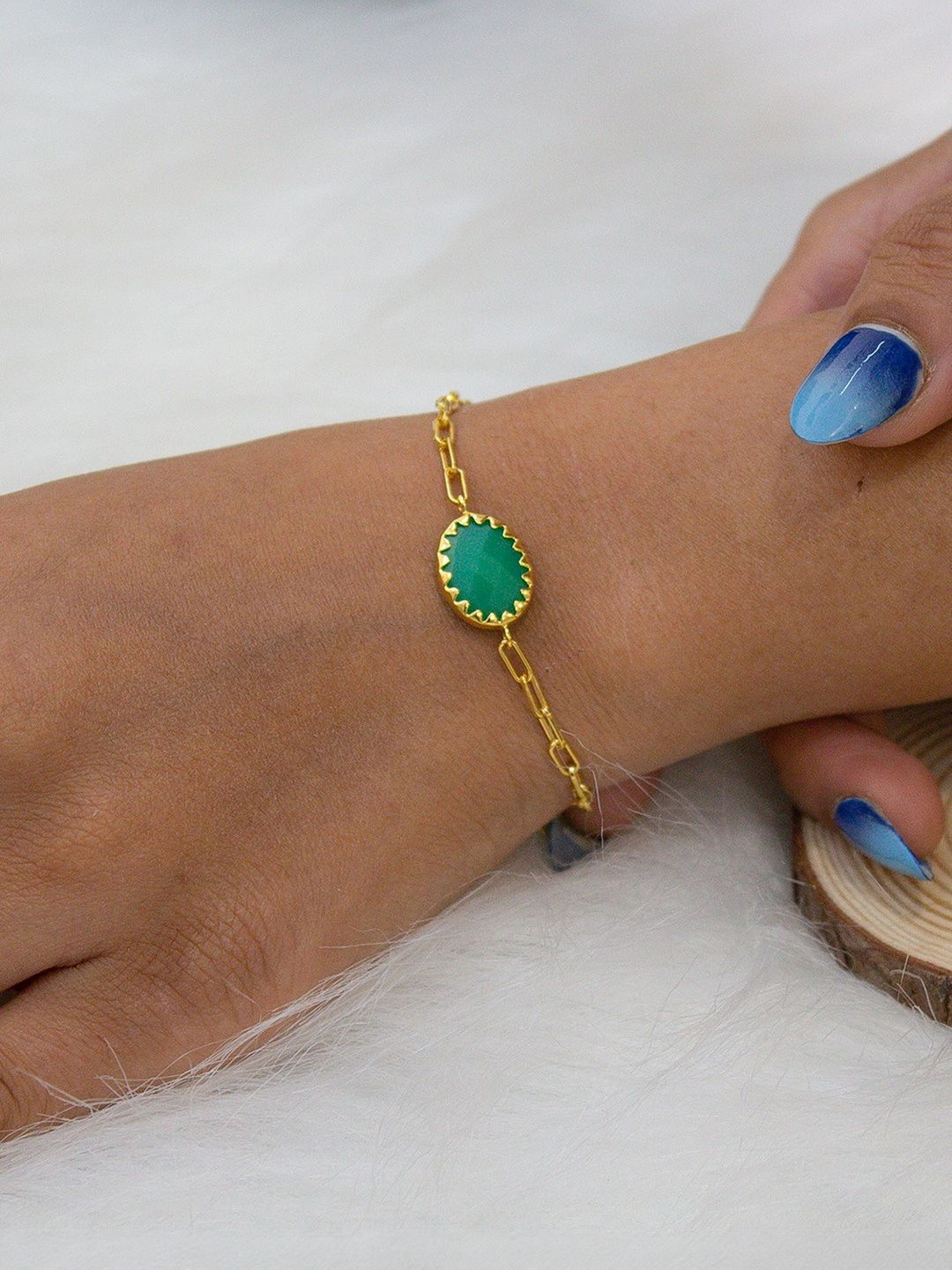 Ontique Marva 925 Sterling Silver 18KT Gold Plated Artificial Stones Studded Link Bracelet