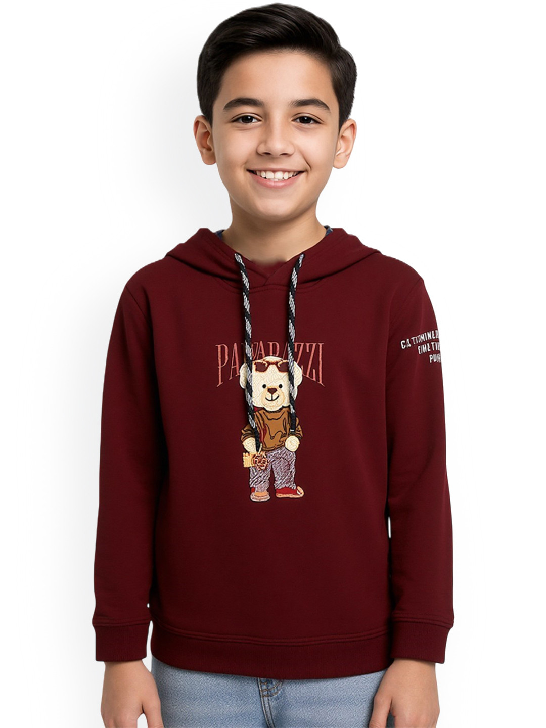 CAVIO Boys Graphic Embroidered Hooded Cotton T-Shirt