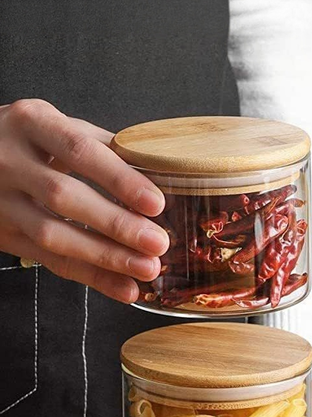 Virtuous Transparent And Brown 2 Pieces Round Glass Air Tight Jar Containers - 500ml