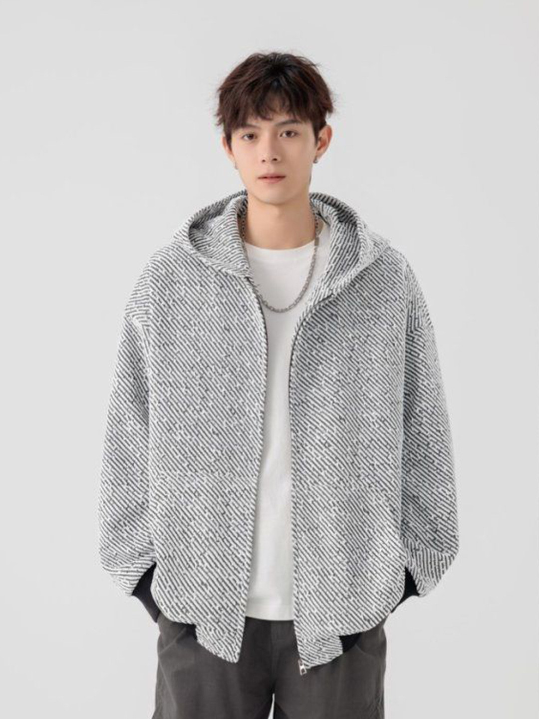 HERE&NOW Men Hooded Oversized Zipper Sweatshirt