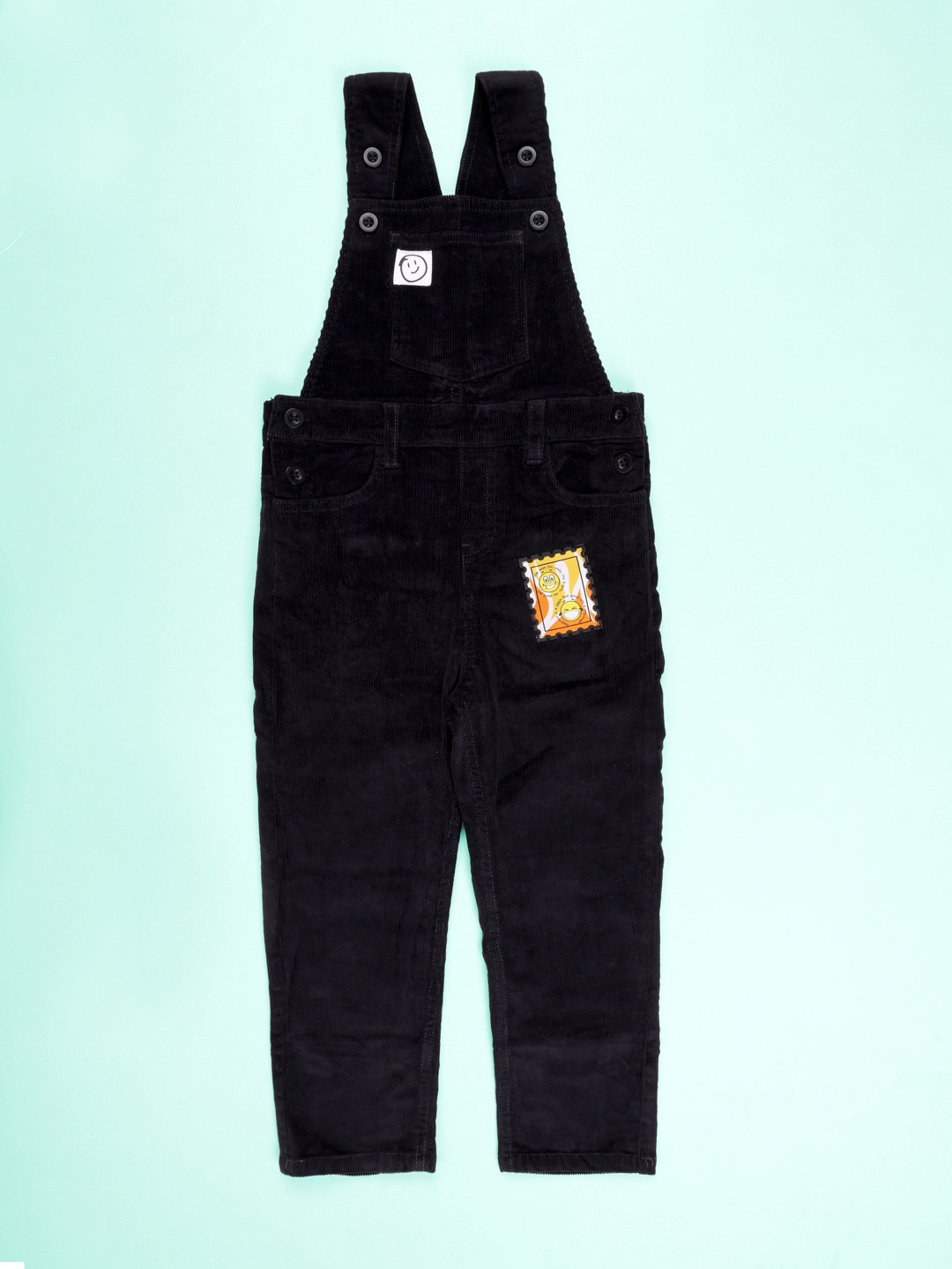 KiddoPanti Boys Pure Cotton Straight Leg Dungarees Pant With Badge