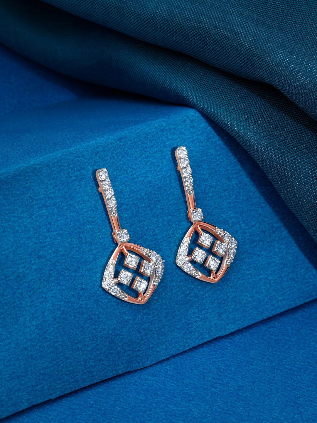 GIVA 18KT Rose Gold Quadra Muse Lab Grown Diamond Earrings-3.445 gms