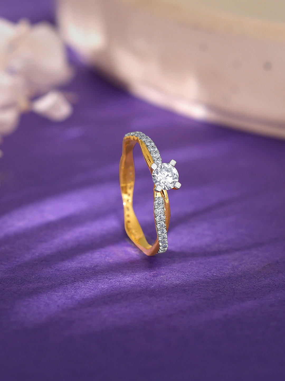 GIVA Women Gold Bold Beauty Diamond Ring-1.44852 gms