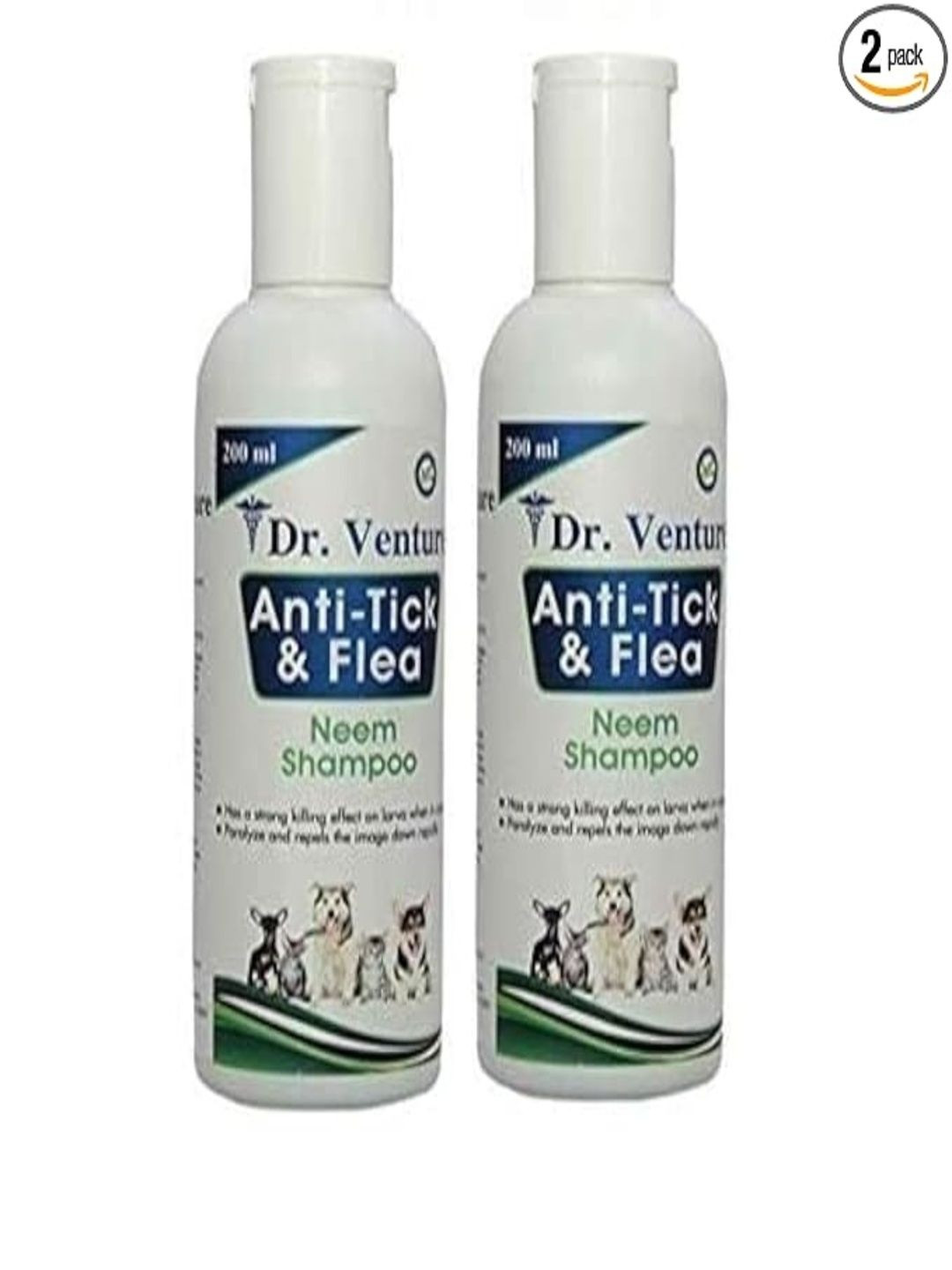 Dr venture Unisex Pack Of 2 Anti-Tick & Flea Neem Pet Shampoo - 200 ml Each