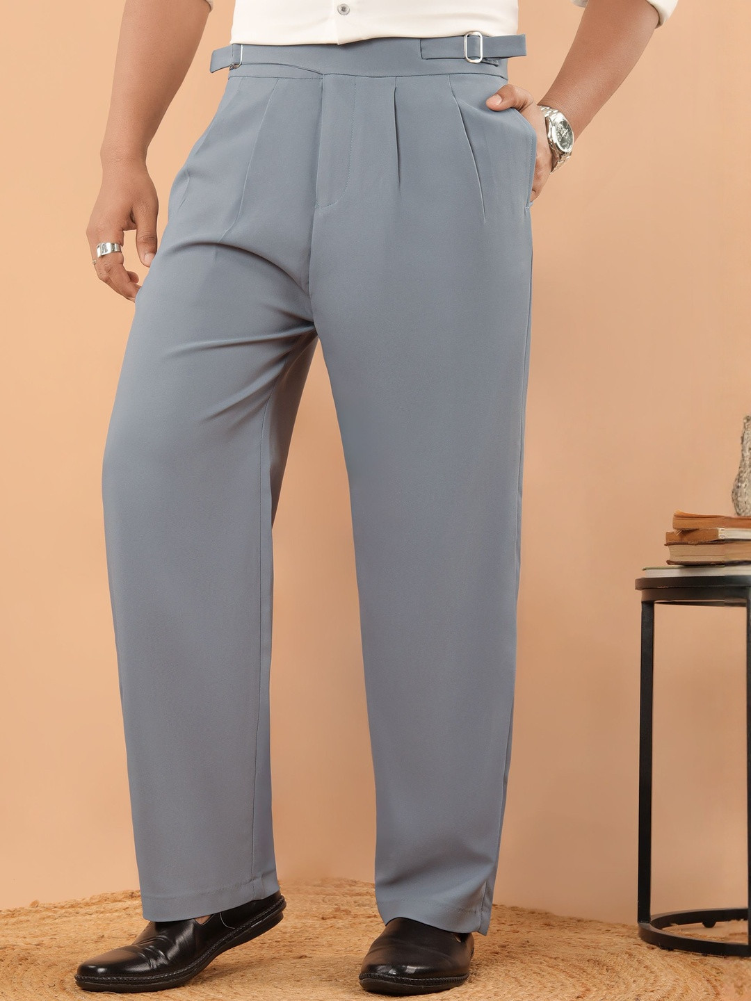 Beyoung Men Straight Fit High-Rise Pleated Gurkha Trousers