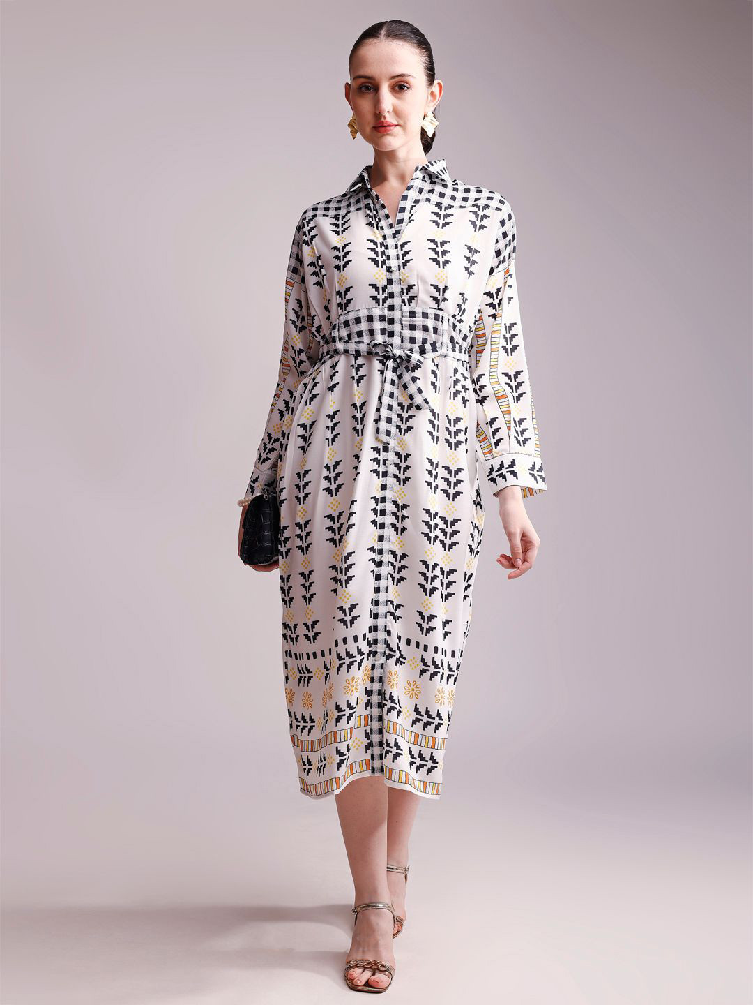 RAGHVENDRA TEXTILES Geometric Printed Shirt Collar Ethnic Dress