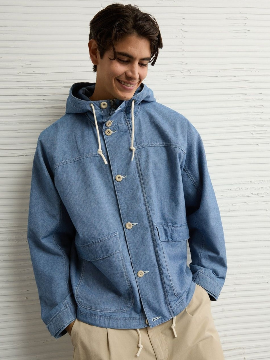 AMERICAN EAGLE OUTFITTERS Men Blue Open Front Jacket