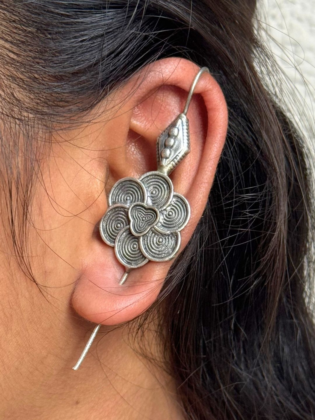 THE NAKHRA STORE Floral Shaped Oxidized Ear Cuff