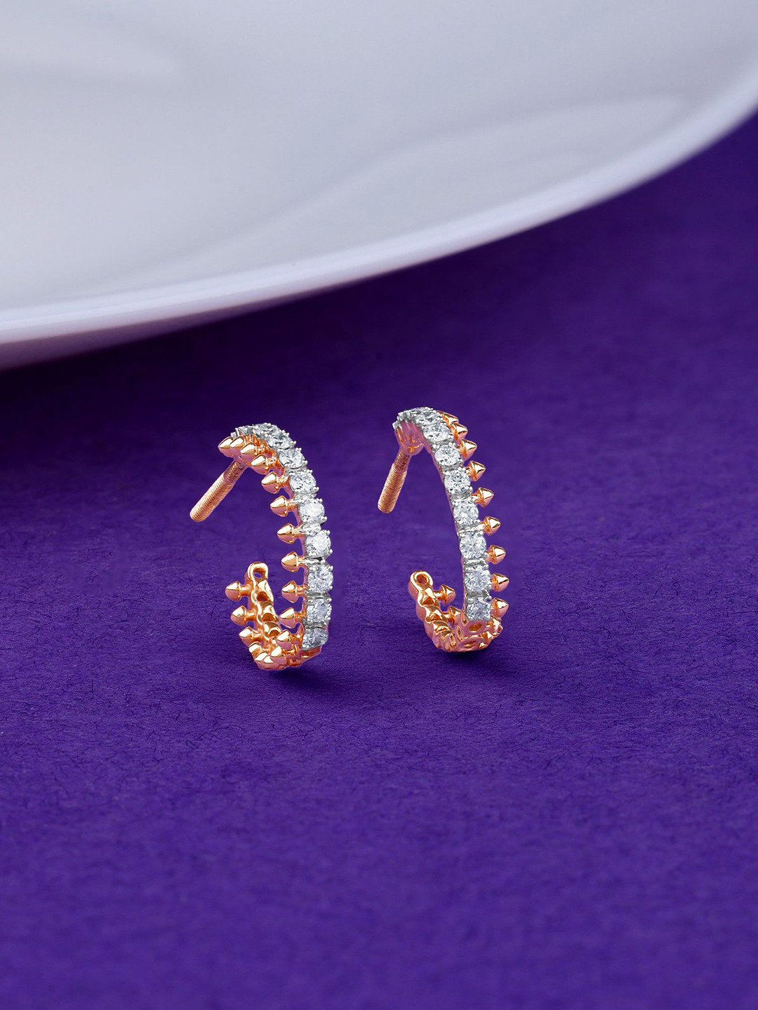 GIVA Rose Gold Iconic Hoop Diamond Earrings-2.09 gms