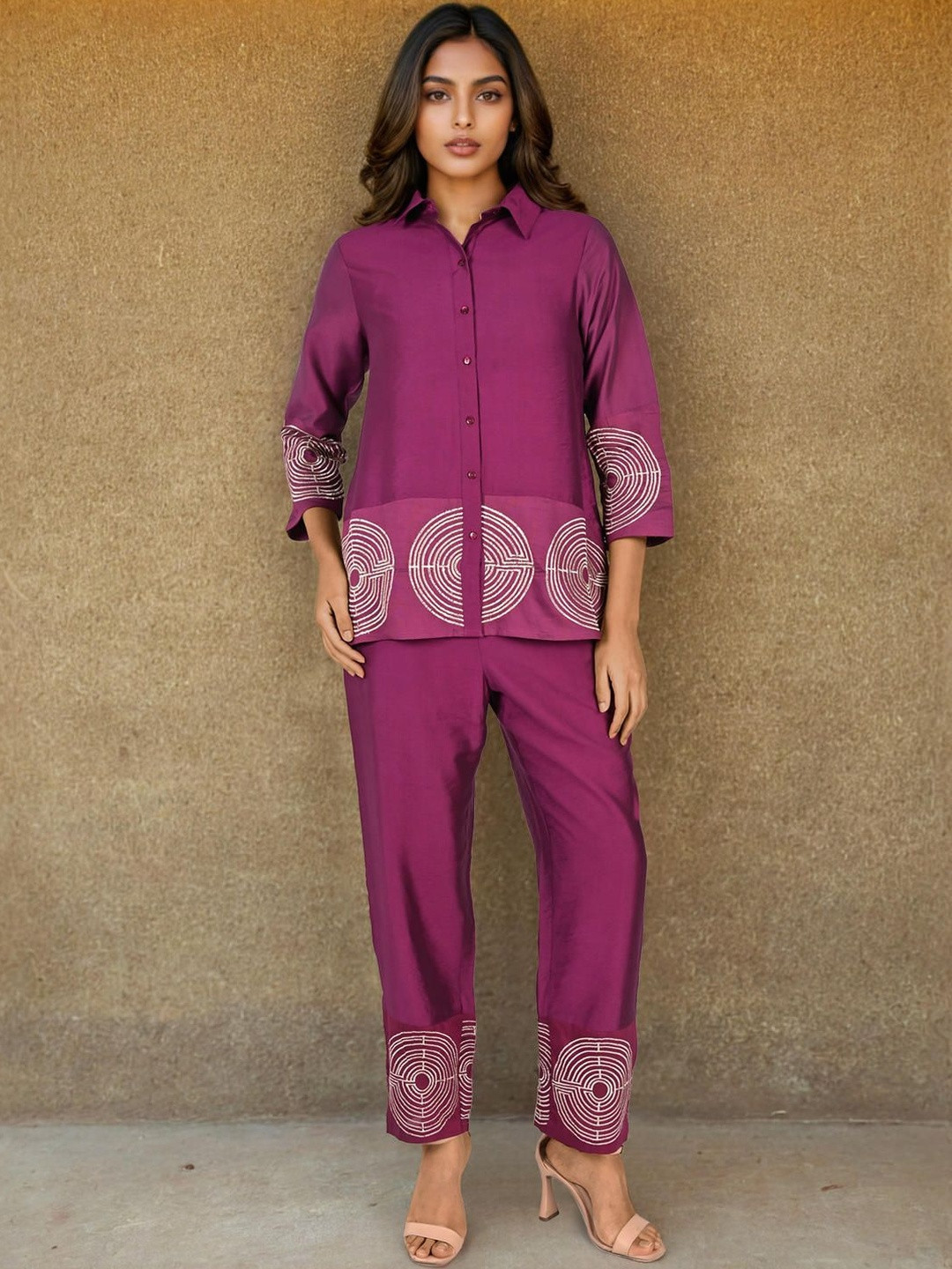 Dora Dori Embroidered Shirt Color Chanderi Shirt With Trouser Co-Ords