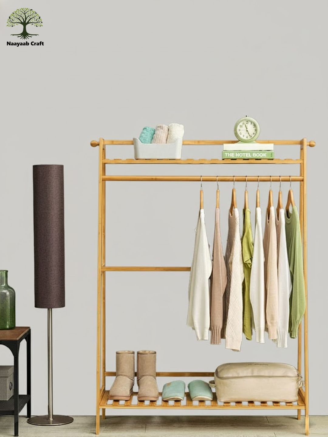 Naayaab Craft Beige Super Strong Bamboo Clothes Rack Stand