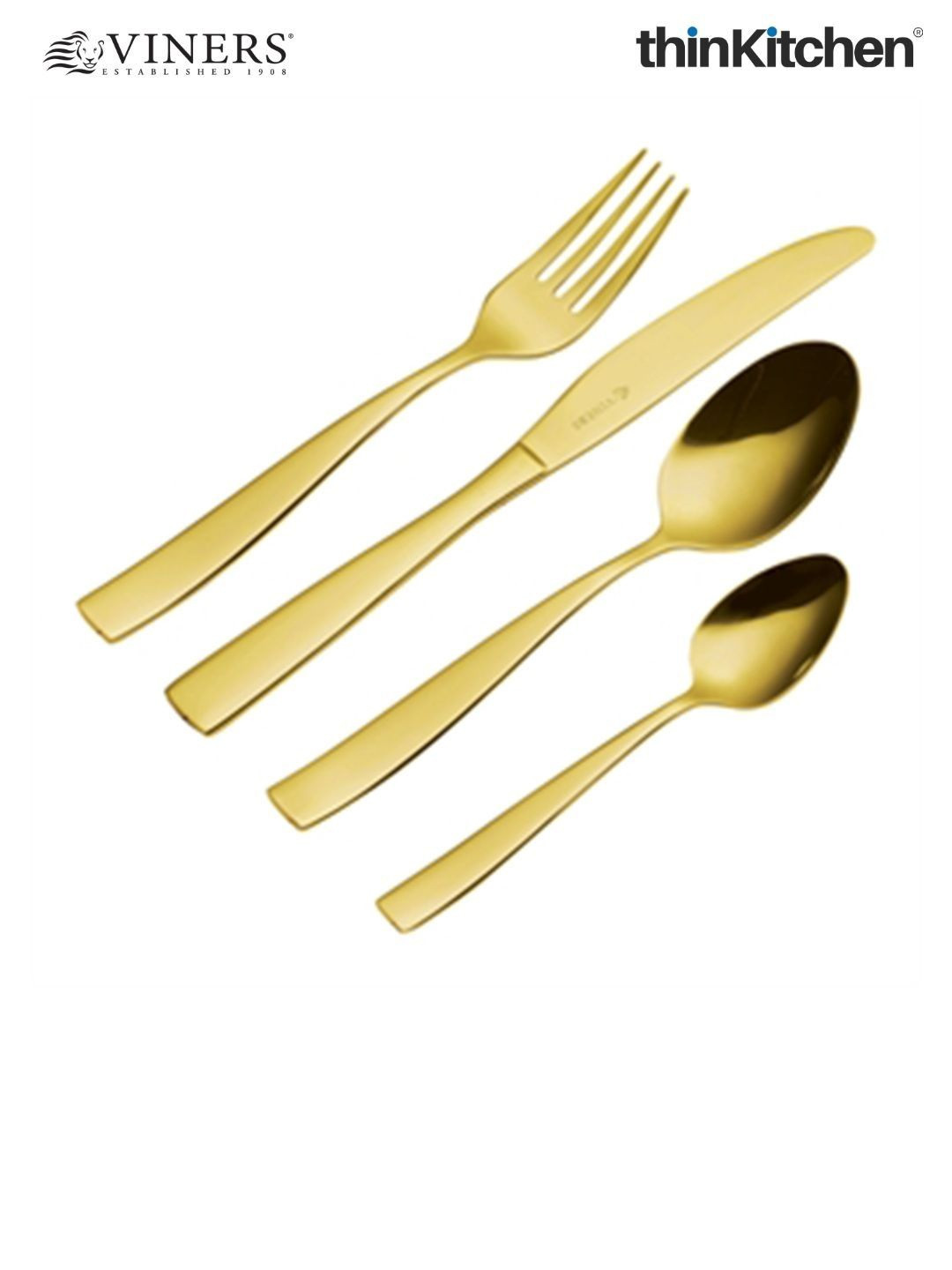 Viners Thinkitchen EVERYDAY PURITY GOLD Gold-Toned Stainless Steel 16 Pieces Cutlery Sets