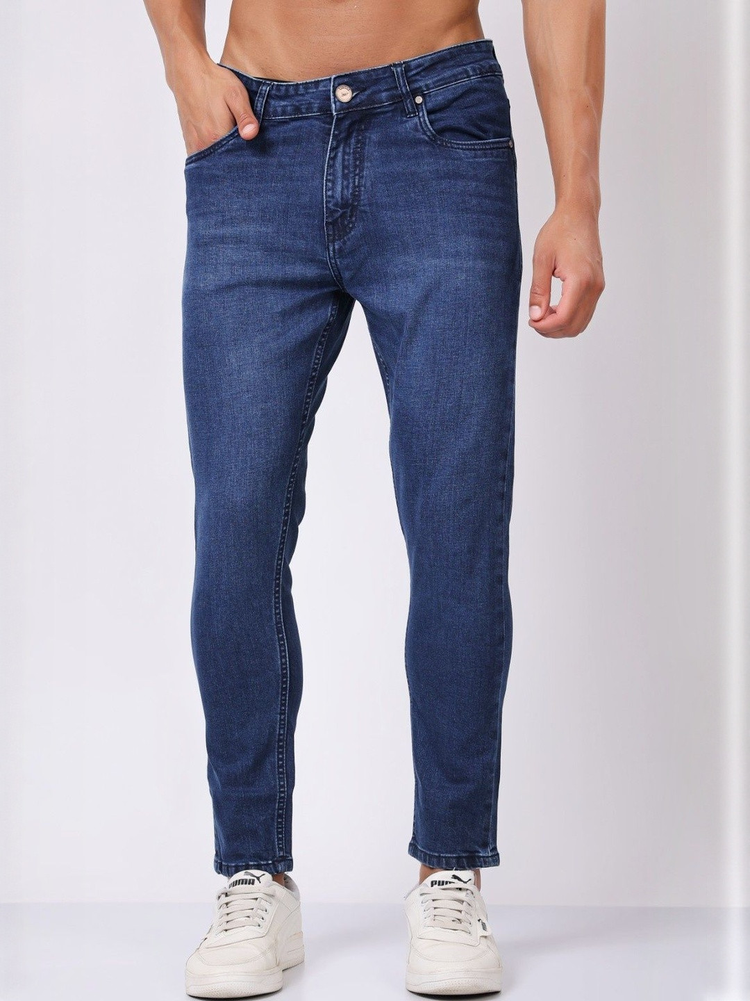 Stylox Men Solid Clean Look Slim Fit Mid-Rise Light Fade Jeans