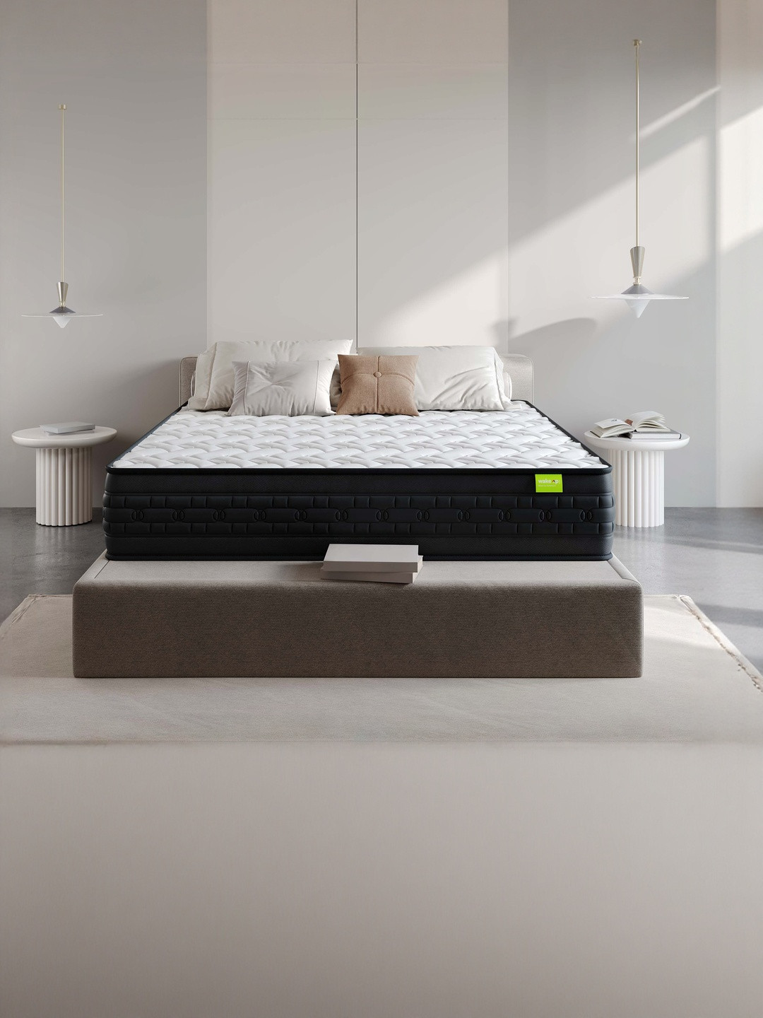 Wakeup India White & Black Quilted Riserox Luxe Comfort Pocket Spring Double Mattress