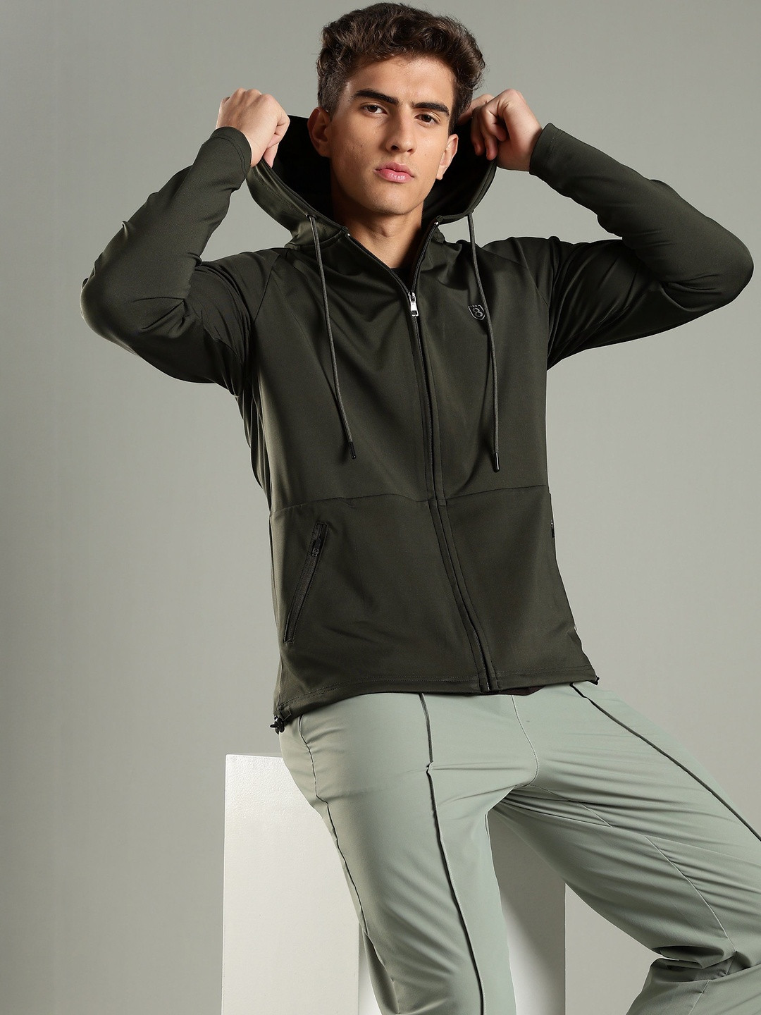 DOMIN8 Men All Weather Water Resistant Zipper Hooded Jacket With Adjustable Drawstring