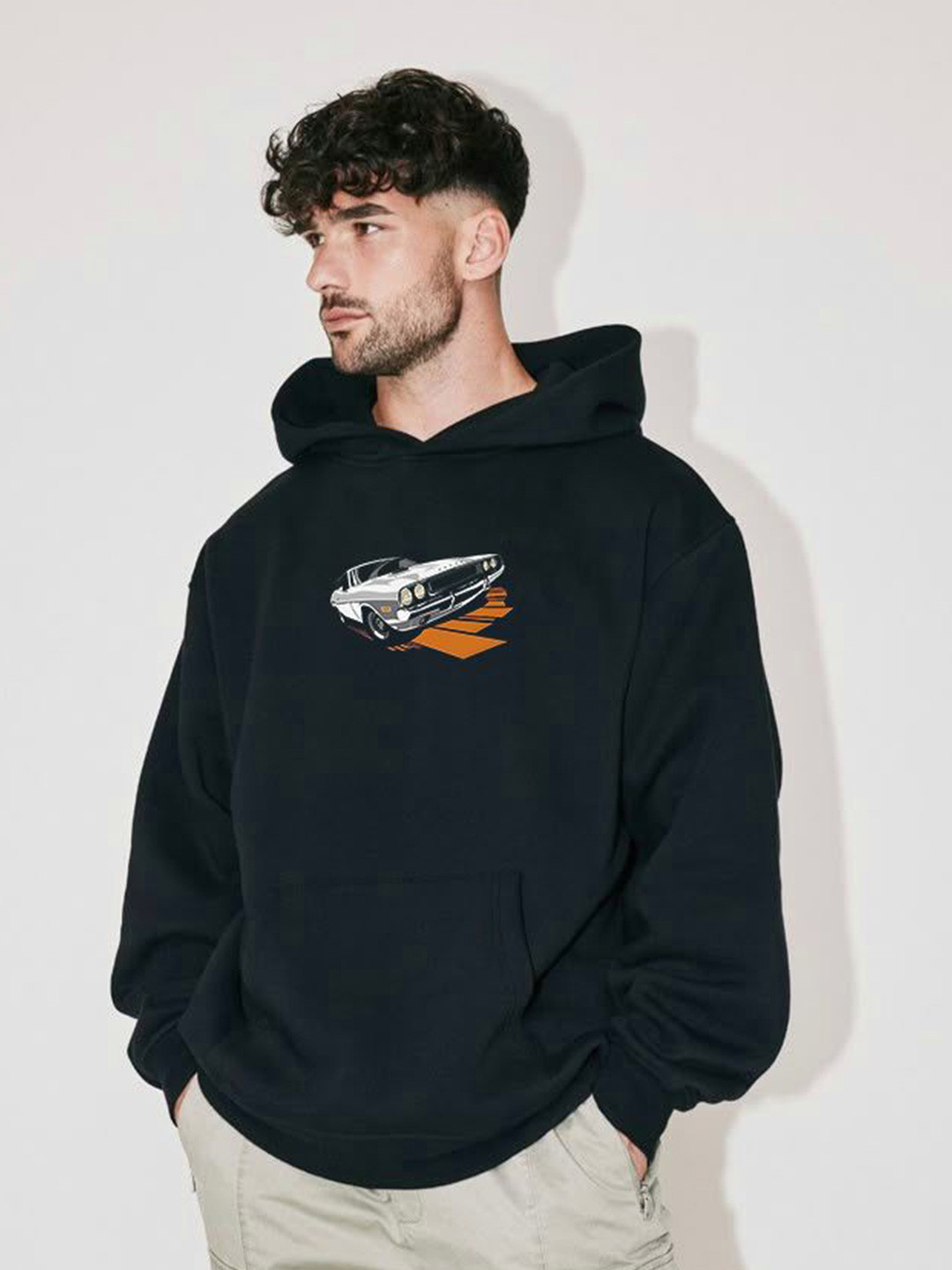 MUSTANG MEN BLACK SOLID HOODED SWEATSHIRT