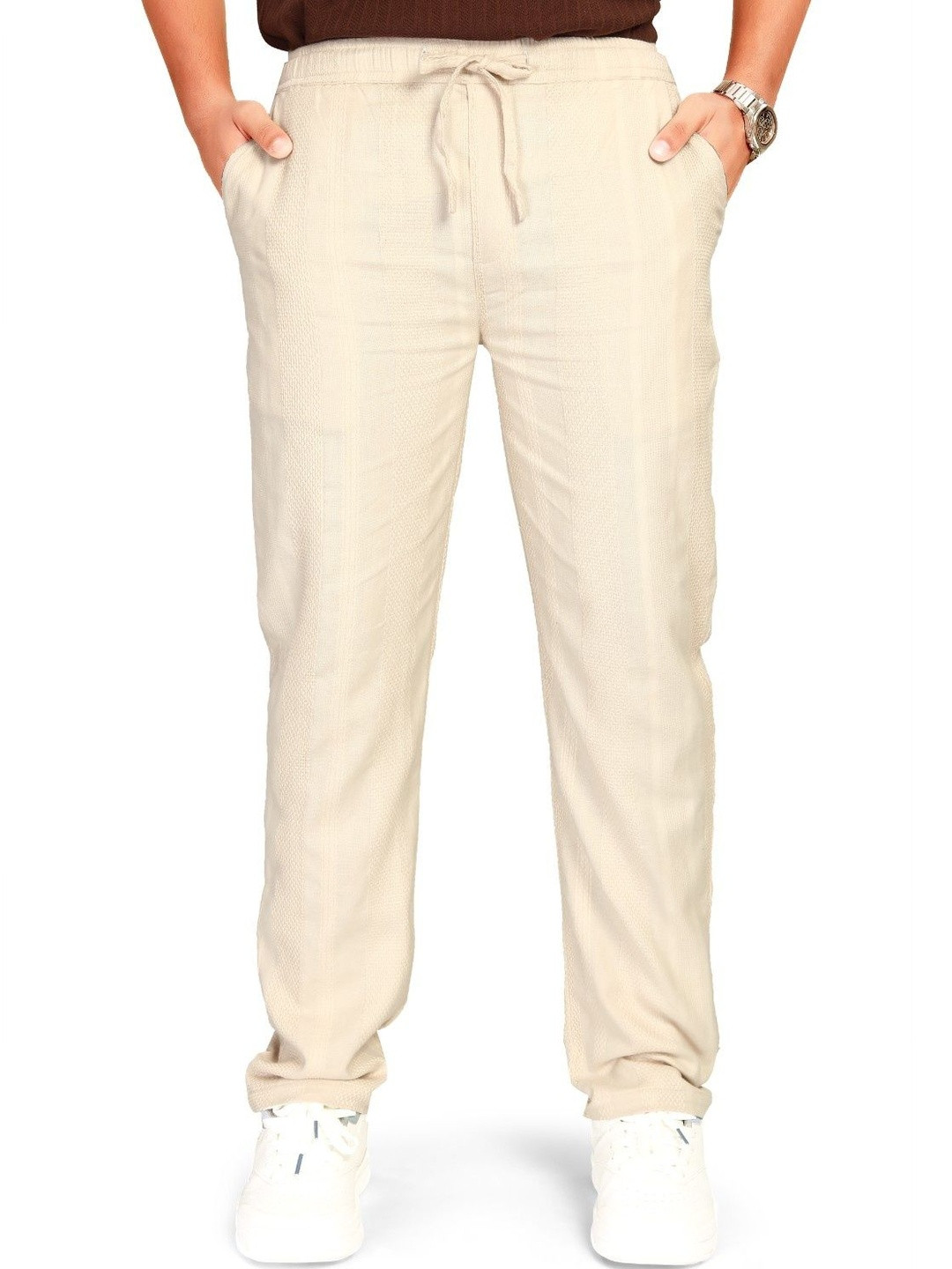 UNOseven Boys Self Design Relaxed Straight Leg Straight Fit Easy Wash Chinos Trousers