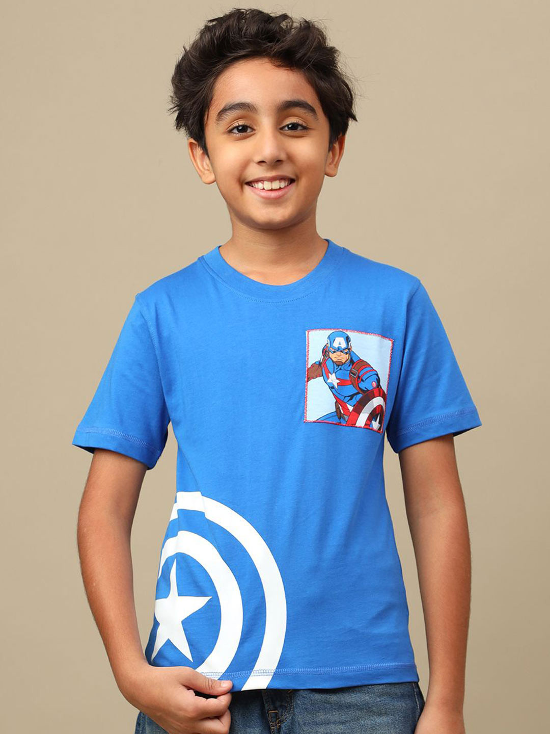 Kids Ville Boys Captain America Printed Round Neck T-Shirts