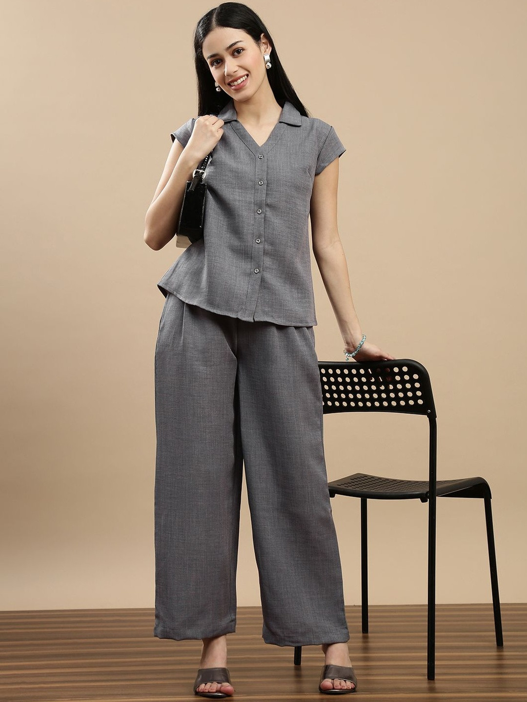 De Moza Short Sleeves Shirt With Palazzos