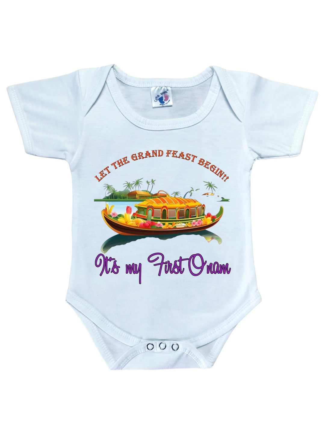 Cute Pals Kids White Printed Cotton Romper Bodysuit