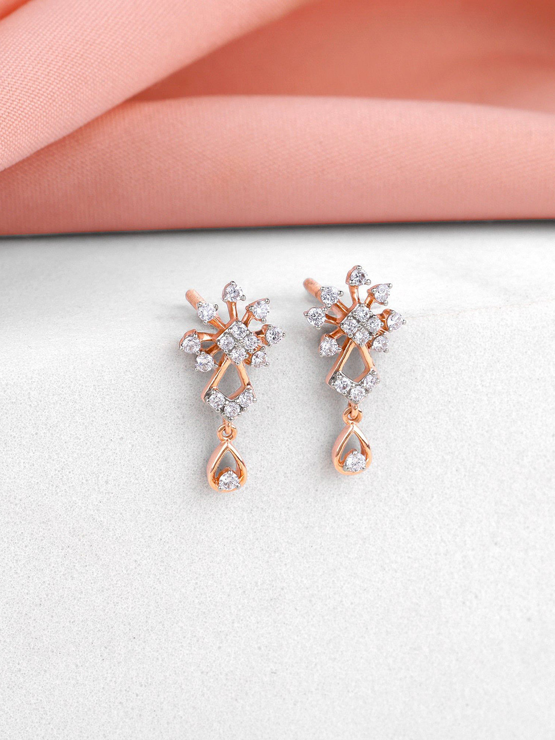 GIVA Women 14 Kt Rose Gold Petal Poetry Diamond Earrings-1.7 gms