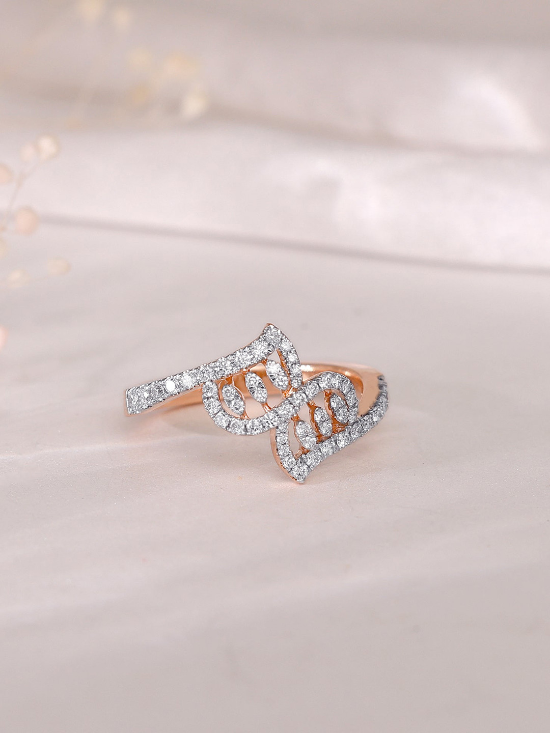 GIVA Rose Women 14 Kt Rose Gold Zephyr Diamond Ring-2.47 gms