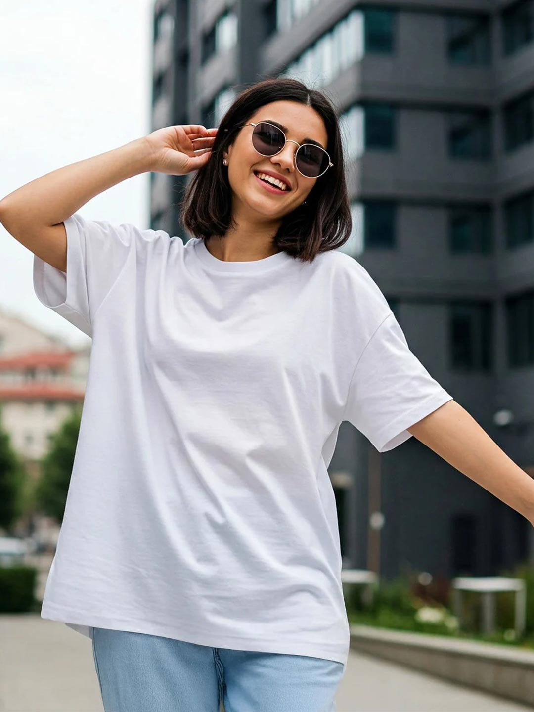 JUNEBERRY Pure Cotton Bio Finish Drop Shoulder Sleeves Oversized T-shirt