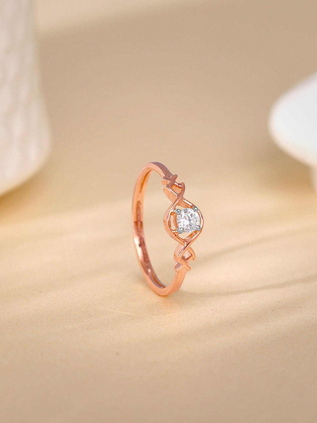 GIVA Rose Gold Jubilant Solitaire Diamond Ring-1.6 gms