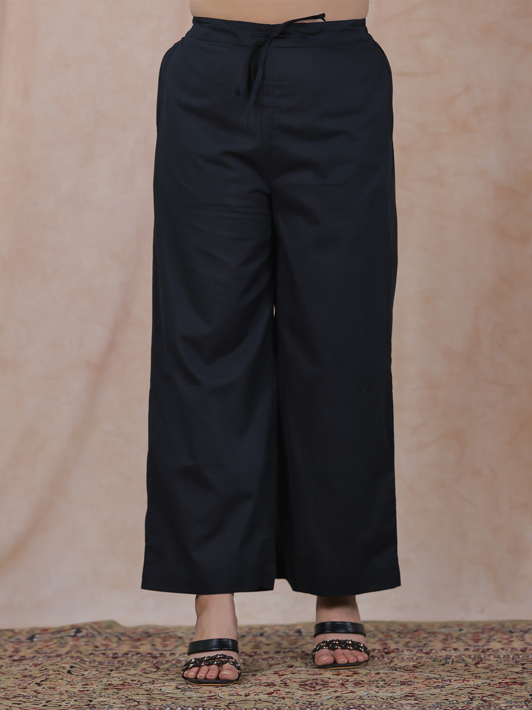 Aramya Women Solid Cotton Straight Partially Elasticated Palazzos