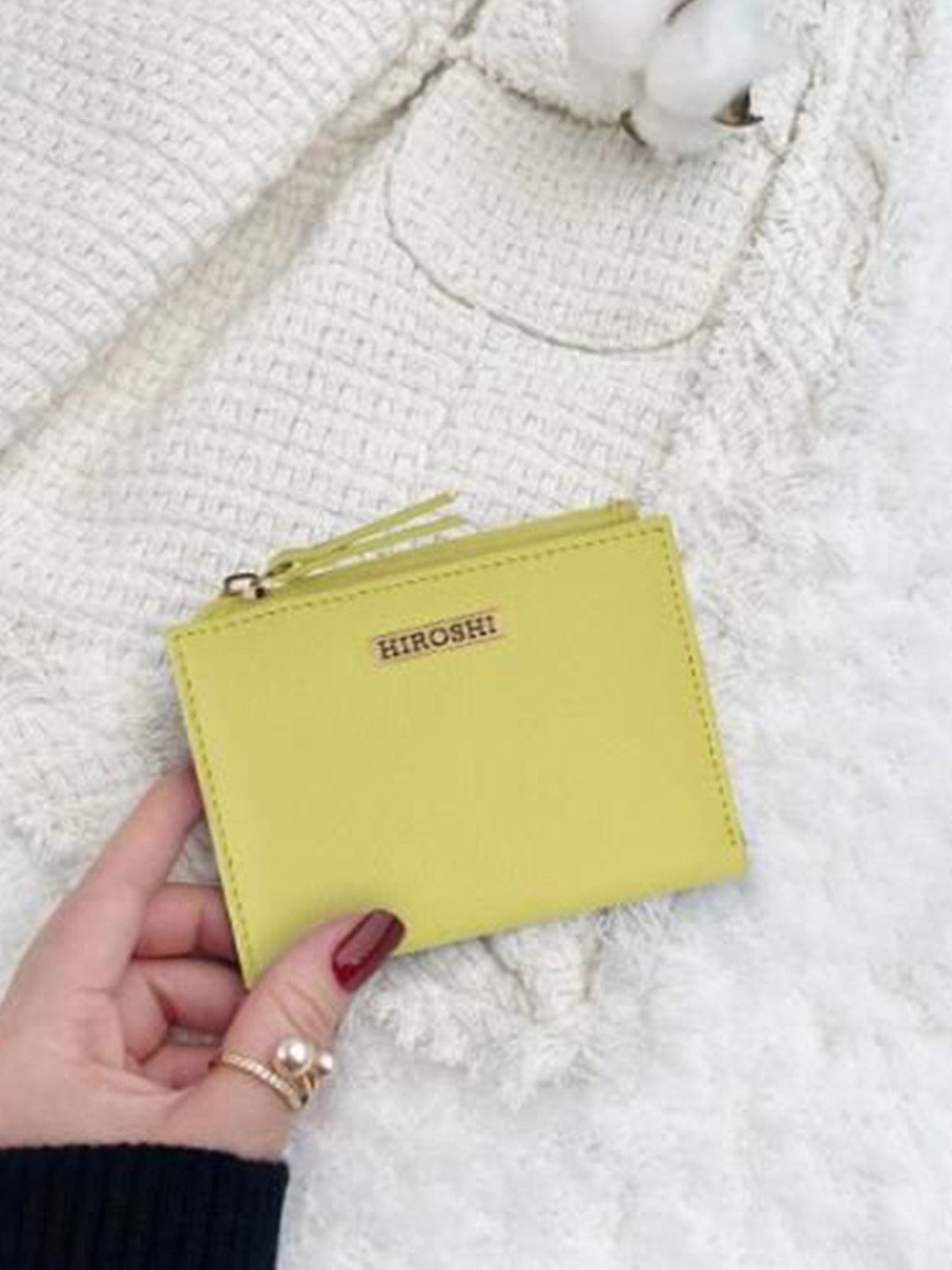 HIROSHI Women Brand Logo Textured Genuine Leather Zip Around Wallet