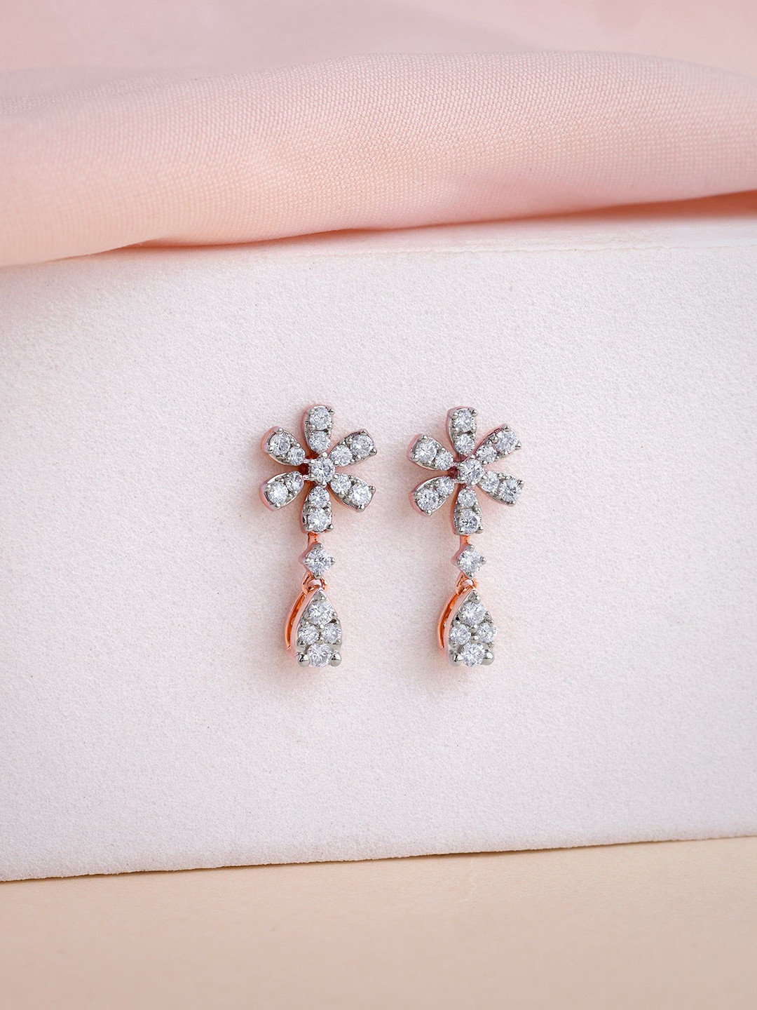GIVA Women 14 Kt Rose Gold Floral Petal Diamond Earrings-2.03 gms