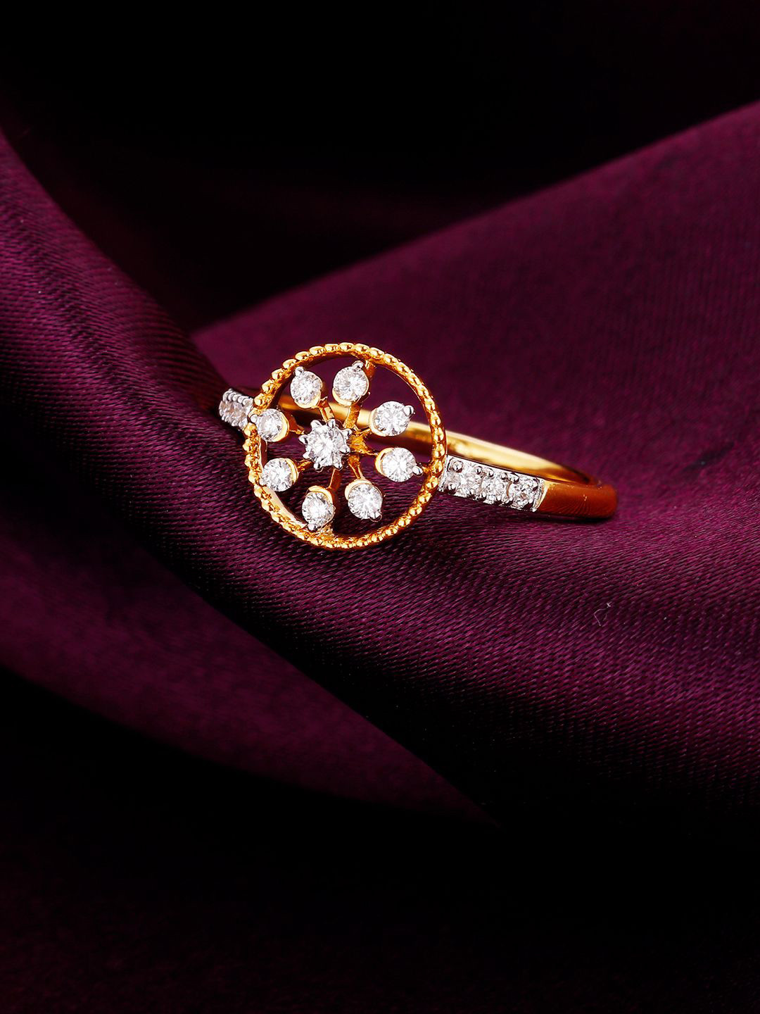 GIVA 14K Yellow Gold Blossoming Flower Diamond Ring Fixed Size, Indian-1.632 gms