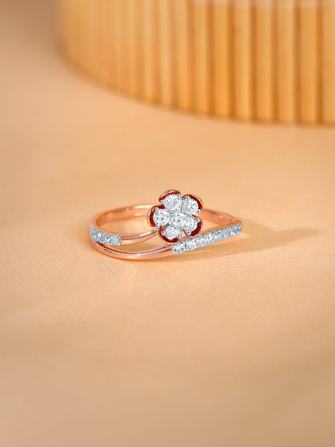 GIVA Rose Gold Floral Enigma Diamond Ring-2.02 gms