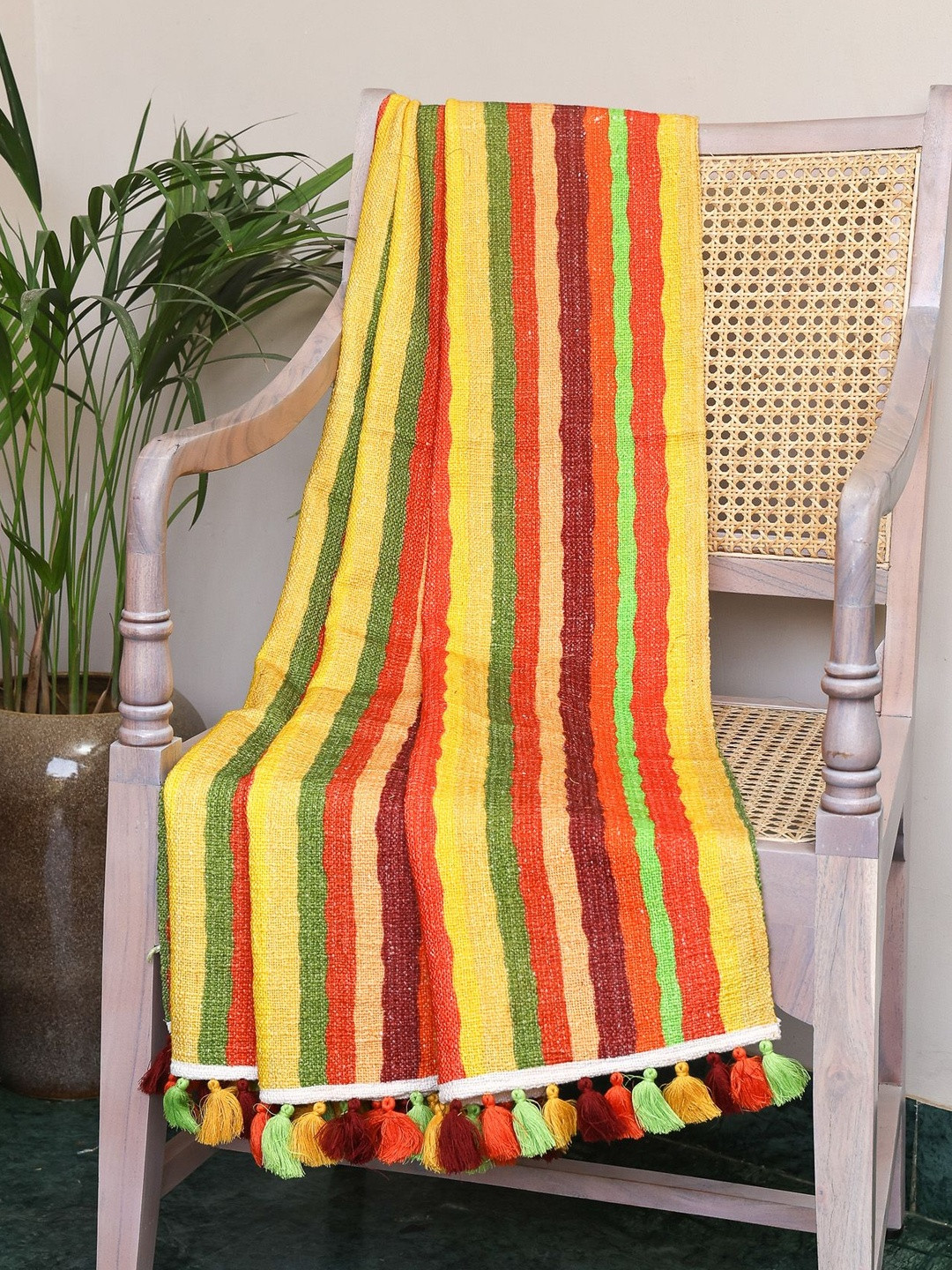 Crown of Poppies Multicolor Striped Cotton Throw