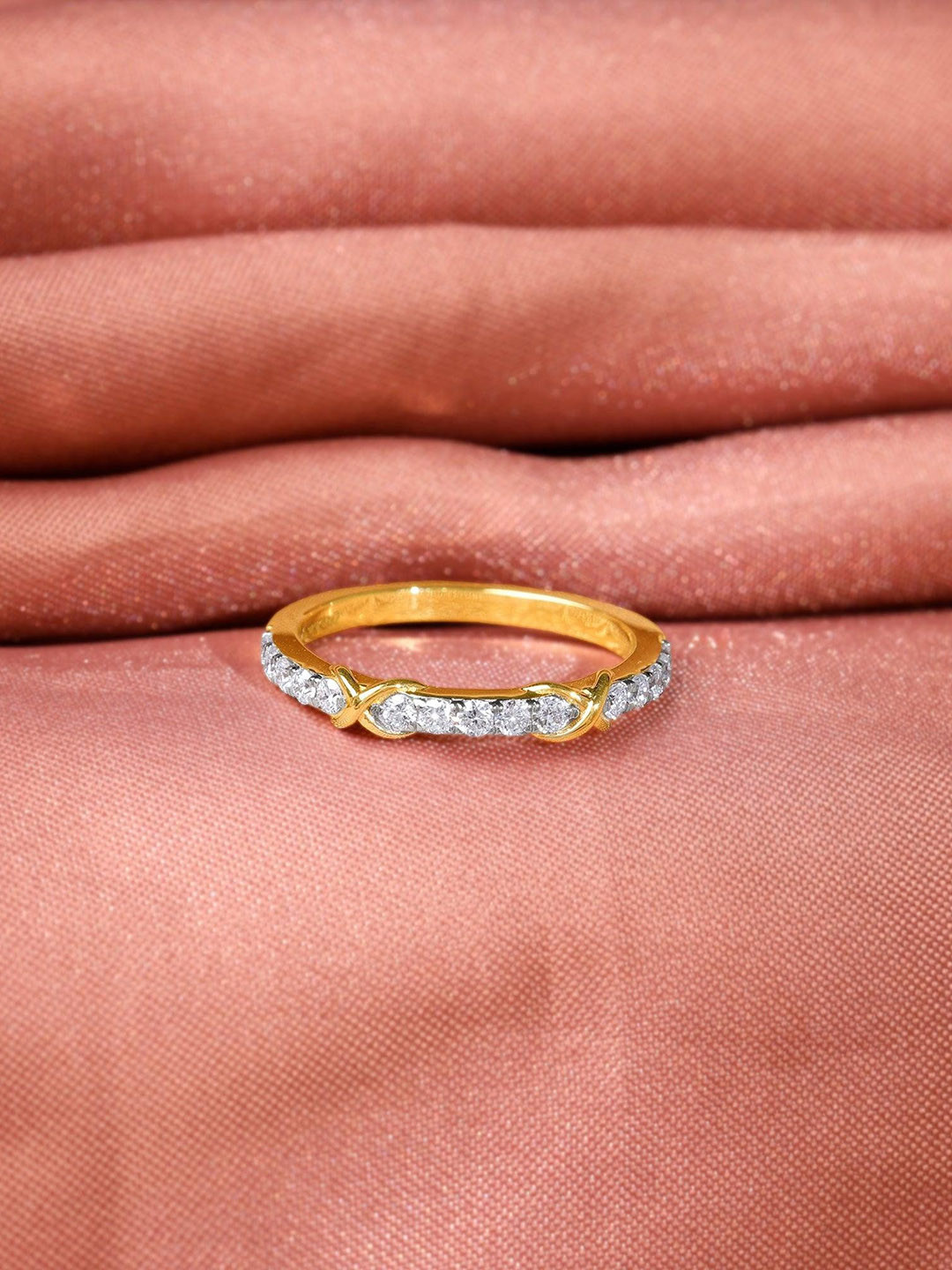 GIVA Women Gold Crossroads Channel Diamond Ring-2.282 gms