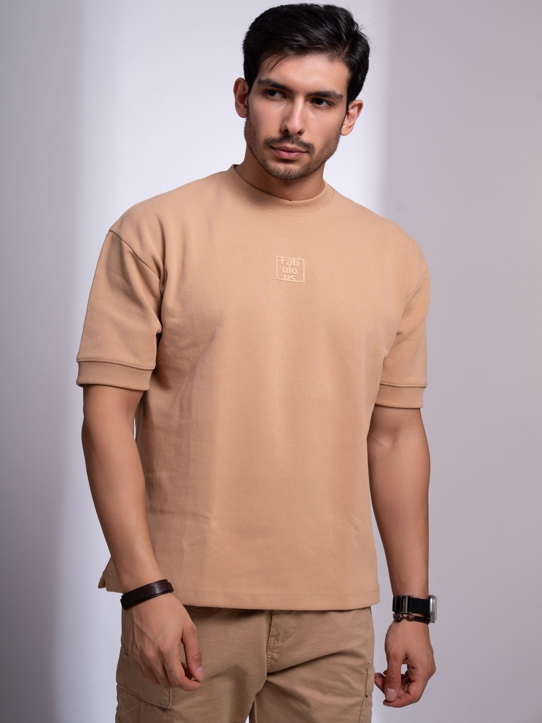 nostrum Men Brand Logo Printed Round Neck Cotton Oversized T-shirt