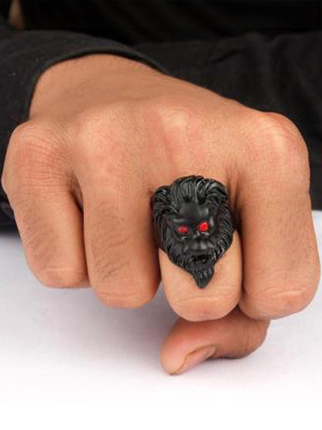 Teeragaj Set Of 3 Stones Studded Lion & Dragon Adjustable Finger Rings