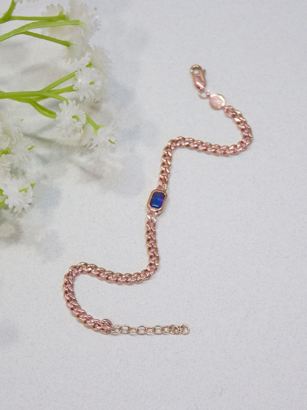 Ontique Sterling Silver Rose Gold-Plated Link Bracelet